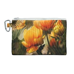 Yellow Butterfly Flower Canvas Cosmetic Bag (large) by Azkajaya