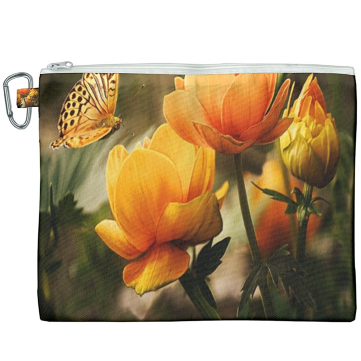 Yellow Butterfly Flower Canvas Cosmetic Bag (XXXL)