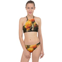 Yellow Butterfly Flower Halter Bikini Set