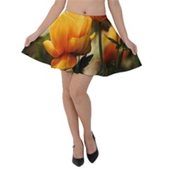 Yellow Butterfly Flower Velvet Skater Skirt