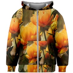 Yellow Butterfly Flower Kids  Zipper Hoodie Without Drawstring