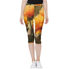 Yellow Butterfly Flower Inside Out Lightweight Velour Capri Leggings  by Azkajaya