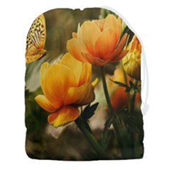 Yellow Butterfly Flower Drawstring Pouch (3xl) by Azkajaya