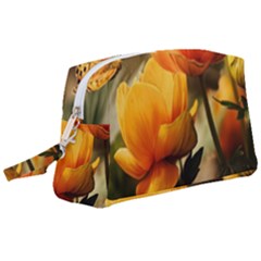 Yellow Butterfly Flower Wristlet Pouch Bag (large) by Azkajaya