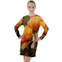 Yellow Butterfly Flower Long Sleeve Hoodie Dress