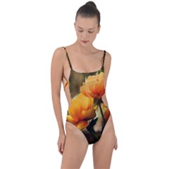 Yellow Butterfly Flower Tie Strap One Piece Swimsuit by Azkajaya