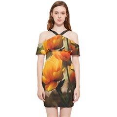 Yellow Butterfly Flower Shoulder Frill Bodycon Summer Dress by Azkajaya