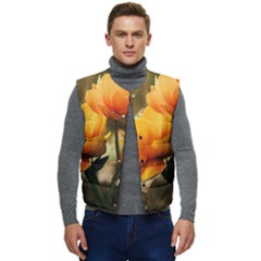 Yellow Butterfly Flower Men s Button Up Puffer Vest	