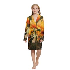 Yellow Butterfly Flower Kids  Long Sleeve Velvet Lounge Robe