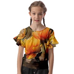 Yellow Butterfly Flower Kids  Cut Out Flutter Sleeves by Azkajaya