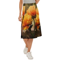 Yellow Butterfly Flower Midi Panel Skirt by Azkajaya