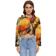 Yellow Butterfly Flower Women s Lightweight Cropped Hoodie by Azkajaya