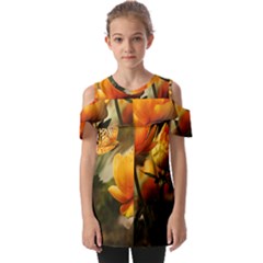 Yellow Butterfly Flower Fold Over Open Sleeve Top