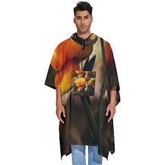 Yellow Butterfly Flower Men s Hooded Rain Ponchos by Azkajaya