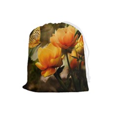 Yellow Butterfly Flower Drawstring Pouch (large) by Azkajaya