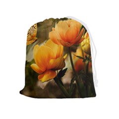 Yellow Butterfly Flower Drawstring Pouch (xl) by Azkajaya