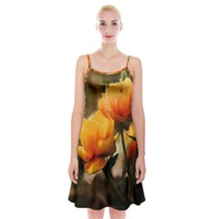 Yellow Butterfly Flower Spaghetti Strap Velvet Dress