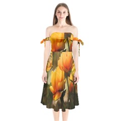 Yellow Butterfly Flower Shoulder Tie Bardot Midi Dress by Azkajaya