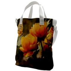 Yellow Butterfly Flower Canvas Messenger Bag by Azkajaya