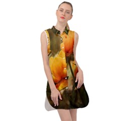 Yellow Butterfly Flower Sleeveless Shirt Dress by Azkajaya