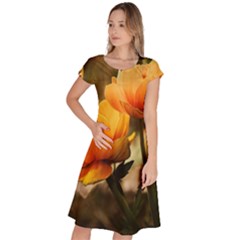 Yellow Butterfly Flower Classic Short Sleeve Dress