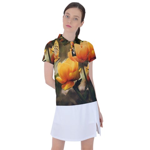 Yellow Butterfly Flower Women s Polo T-shirt by Azkajaya