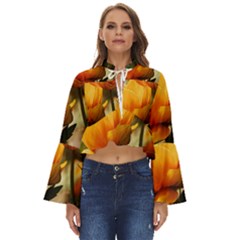 Yellow Butterfly Flower Boho Long Bell Sleeve Top