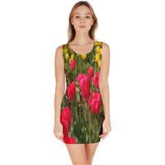 Yellow Pink Red Flowers Bodycon Dress by Azkajaya