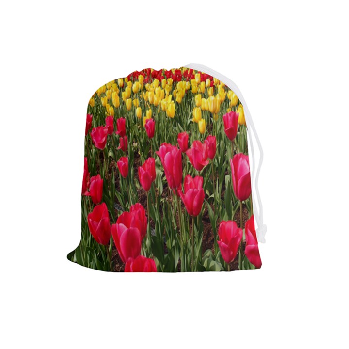 Yellow Pink Red Flowers Drawstring Pouch (Large)