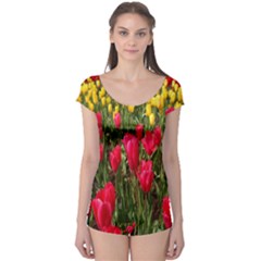 Yellow Pink Red Flowers Boyleg Leotard  by Azkajaya