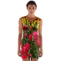 Yellow Pink Red Flowers Wrap Front Bodycon Dress View1