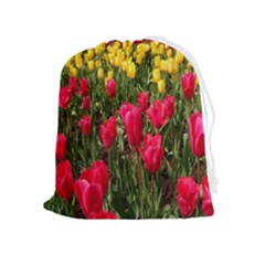 Yellow Pink Red Flowers Drawstring Pouch (xl) by Azkajaya