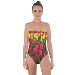 Yellow Pink Red Flowers Tie Back One Piece Swimsuit by Azkajaya