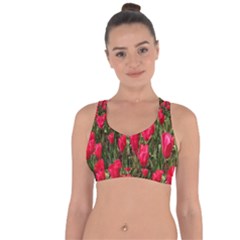 Yellow Pink Red Flowers Cross String Back Sports Bra by Azkajaya