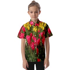 Yellow Pink Red Flowers Kids  Short Sleeve Shirt by Azkajaya