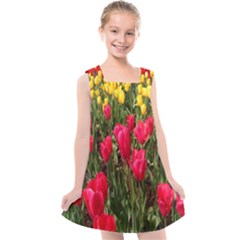 Yellow Pink Red Flowers Kids  Cross Back Dress by Azkajaya