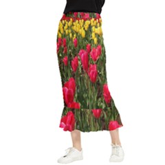 Yellow Pink Red Flowers Maxi Fishtail Chiffon Skirt by Azkajaya