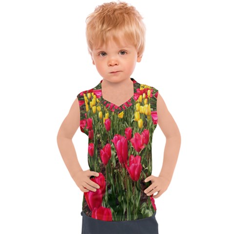 Yellow Pink Red Flowers Kids  Sport Tank Top by Azkajaya