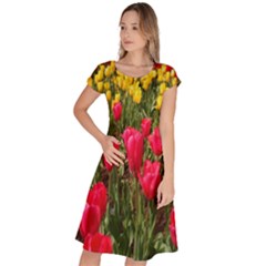 Yellow Pink Red Flowers Classic Short Sleeve Dress