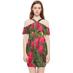 Yellow Pink Red Flowers Shoulder Frill Bodycon Summer Dress by Azkajaya