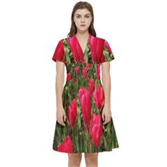 Yellow Pink Red Flowers Short Sleeve Waist Detail Dress by Azkajaya