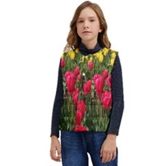 Yellow Pink Red Flowers Kid s Button Up Puffer Vest	