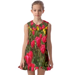 Yellow Pink Red Flowers Kids  Pilgrim Collar Ruffle Hem Dress by Azkajaya