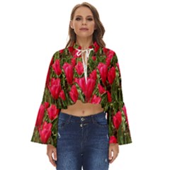 Yellow Pink Red Flowers Boho Long Bell Sleeve Top