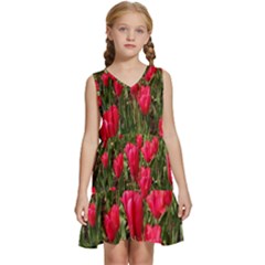 Yellow Pink Red Flowers Kids  Sleeveless Tiered Mini Dress by Azkajaya