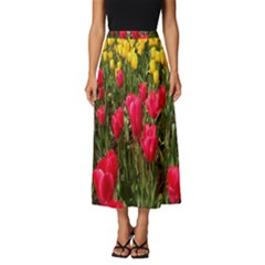 Yellow Pink Red Flowers Classic Midi Chiffon Skirt by Azkajaya