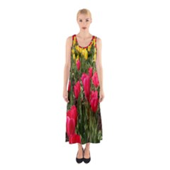 Yellow Pink Red Flowers Sleeveless Maxi Dress by Azkajaya