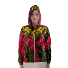 Yellow Pink Red Flowers Women s Hooded Windbreaker