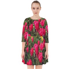 Yellow Pink Red Flowers Smock Dress by Azkajaya