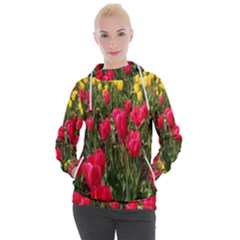 Yellow Pink Red Flowers Women s Hooded Pullover by Azkajaya